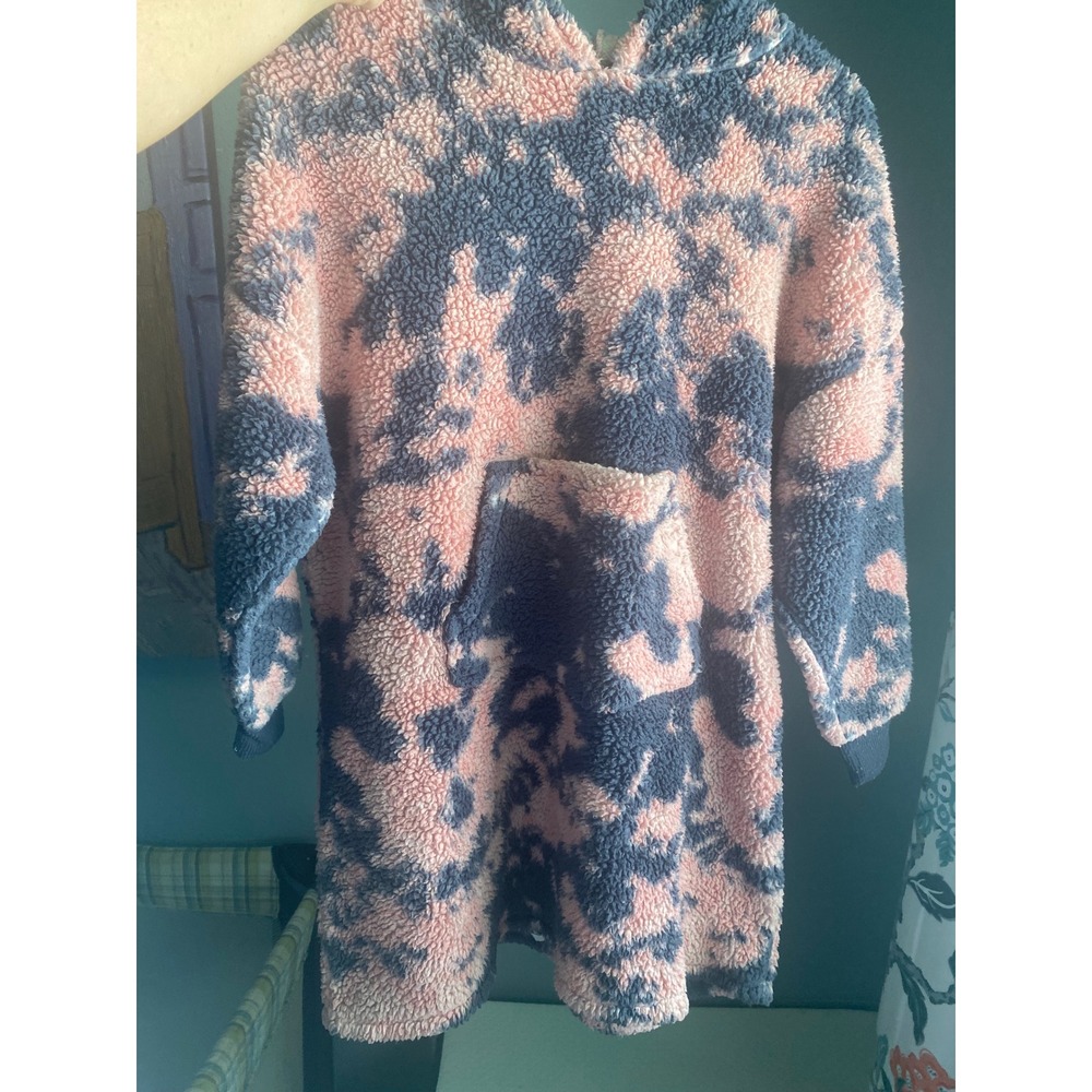 Wonder Nation Girls Sherpa Fleece Hoodie Pink Navy Tie Dye Size M 7-8